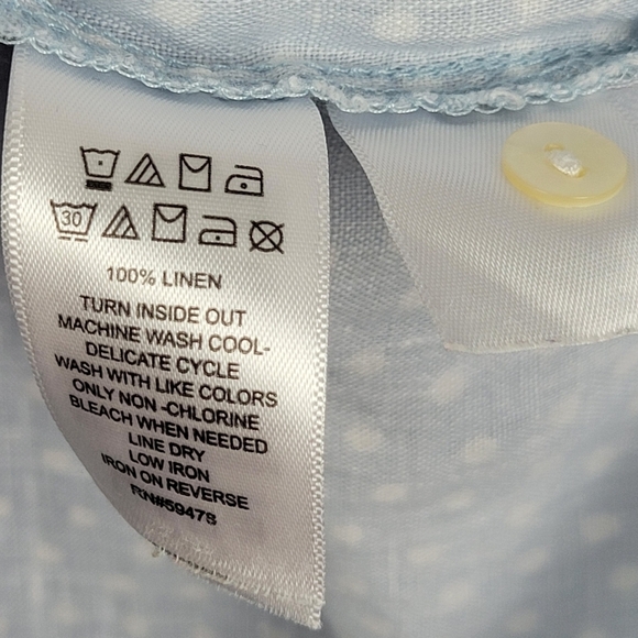 RACHEL ZOE Baby blue White Polka Dot Long Sleeve V-Neck neck Linen Top Tunic 3X‎ - Picture 8 of 11
